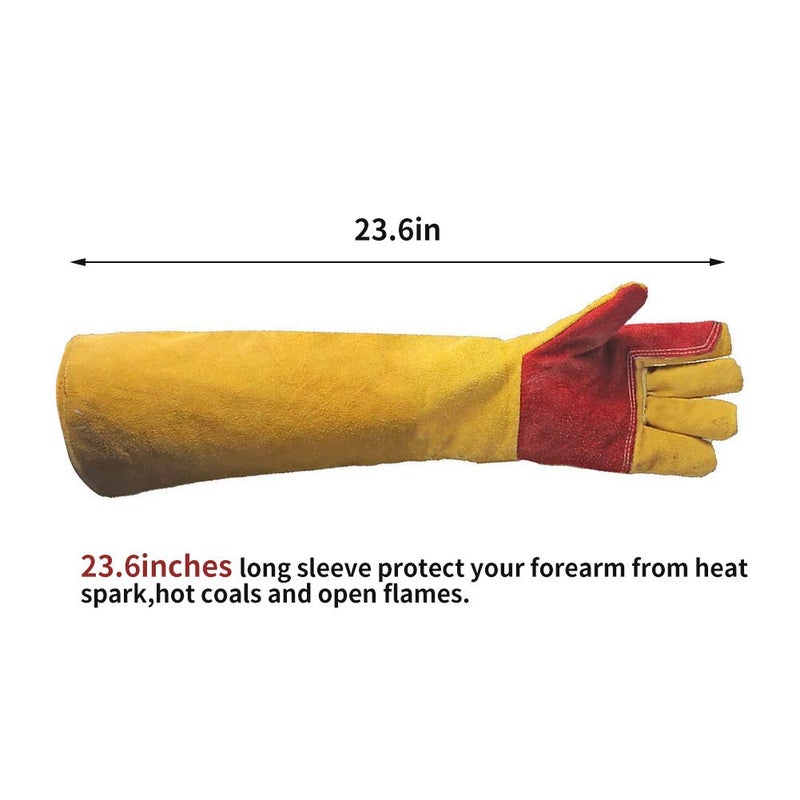 Hersent 23.6" Inch Long Sleeves Welding Safety Gloves, Lined And Kevlar Stitching Welders Gauntlets Wood Burners Accessories Gloves, Heat Resistant Stove Fire And Barbecue Gloves, Gifts for Men Dad Husband - Image 2